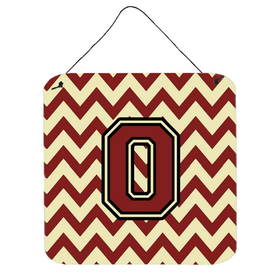 Letter O Chevron Maroon and Gold Wall or Door Hanging Prints