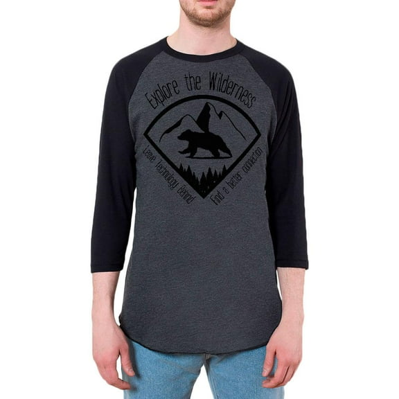 Explore The Wilderness No Wifi Better Connection Mens Raglan T Shirt Heather Black-Black SM