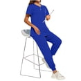 thumbnail image 6 of Scrubs for Women Set Fall Medical Uniform Stretch V-Neck Scrub Top Jogger Pant with Pockets Royal Blue M, 6 of 6