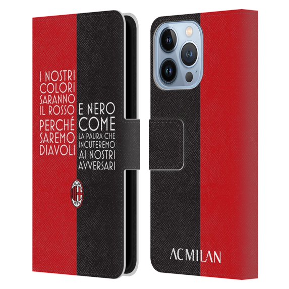 Head Case Designs Officially Licensed AC Milan Adults Text Leather Book Wallet Case Cover Compatible with Apple iPhone 13 Pro