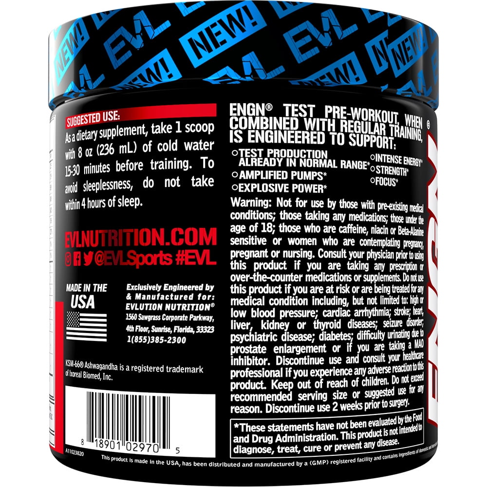 Evlution Nutrition ENGN Test - Intense Pre-Workout with Creatine - Test Support Formula - Pre-Workout Powder for Lasting Energy & Focus - With Beta-Alanine & Caffeine - 30 Servings - Fruit Punch