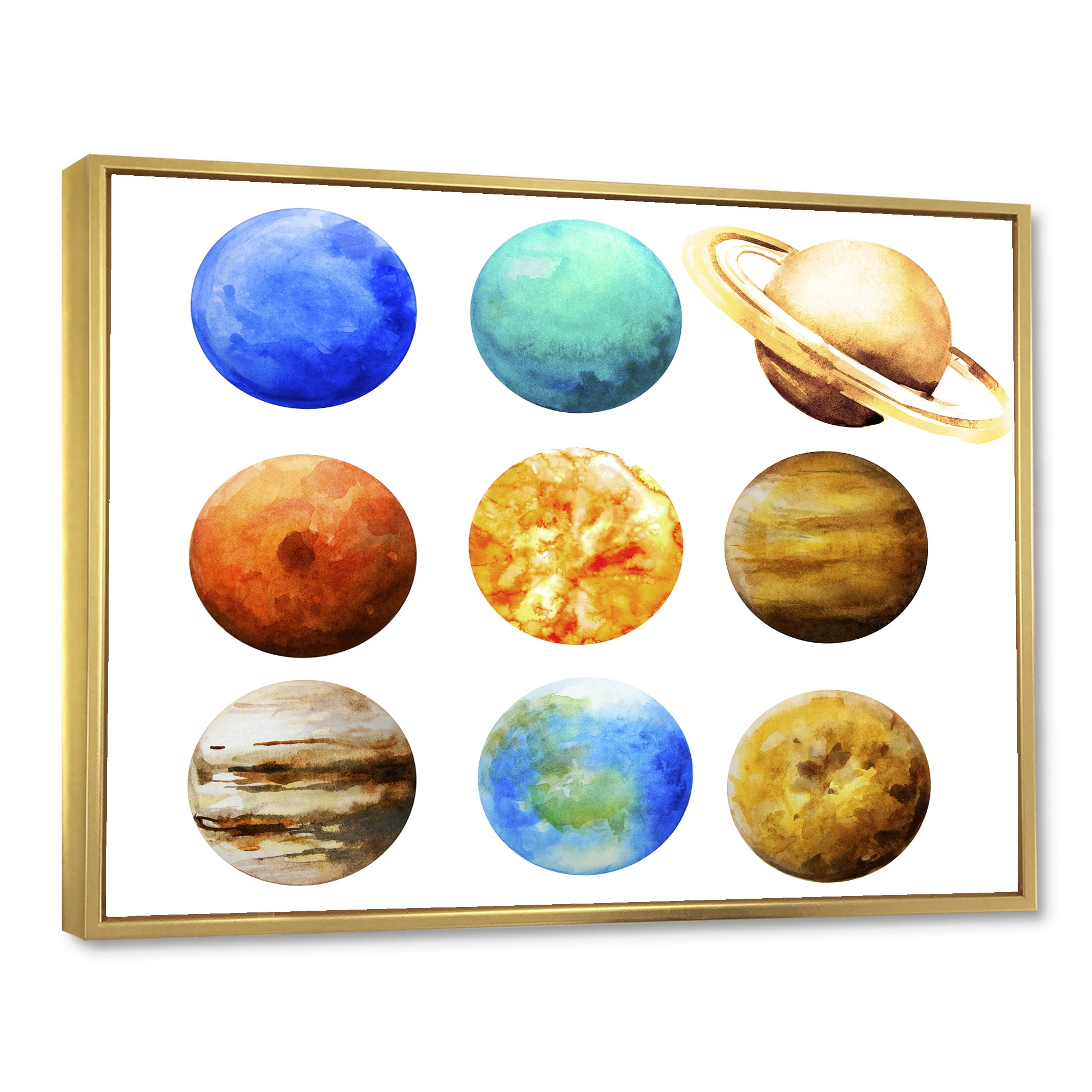 Designart 'Different Planets In Orbit' Modern Framed Canvas Wall Art Print