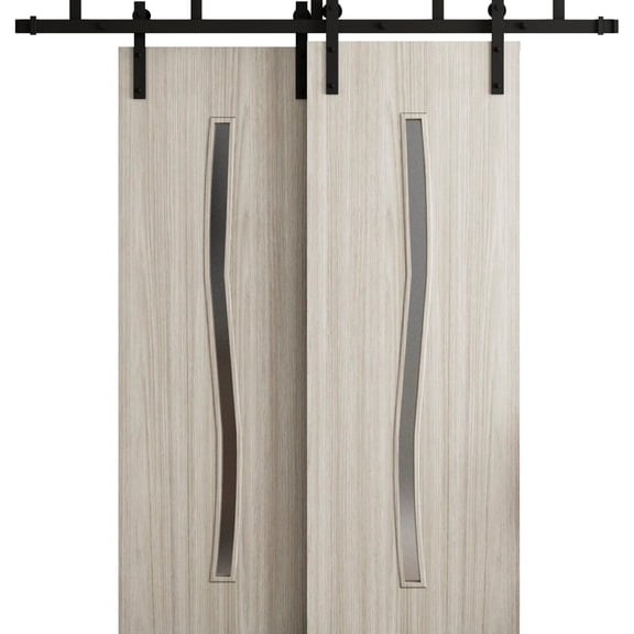 Sliding Modern Barn Bypass Doors 36 x 80 in - LUNO 2003 Oak - Modern 6.6ft Rails Hardware Set - Wood Solid Bedroom Wardrobe Doors