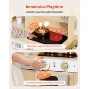 KFFKFF Wooden Play Kitchen Set for Kids, Pretend Cooking Toy with Lights & Sounds, Includes Food & Cookware, Modern Design with Ice Maker and Microwave, Suitable for Ages 3-8