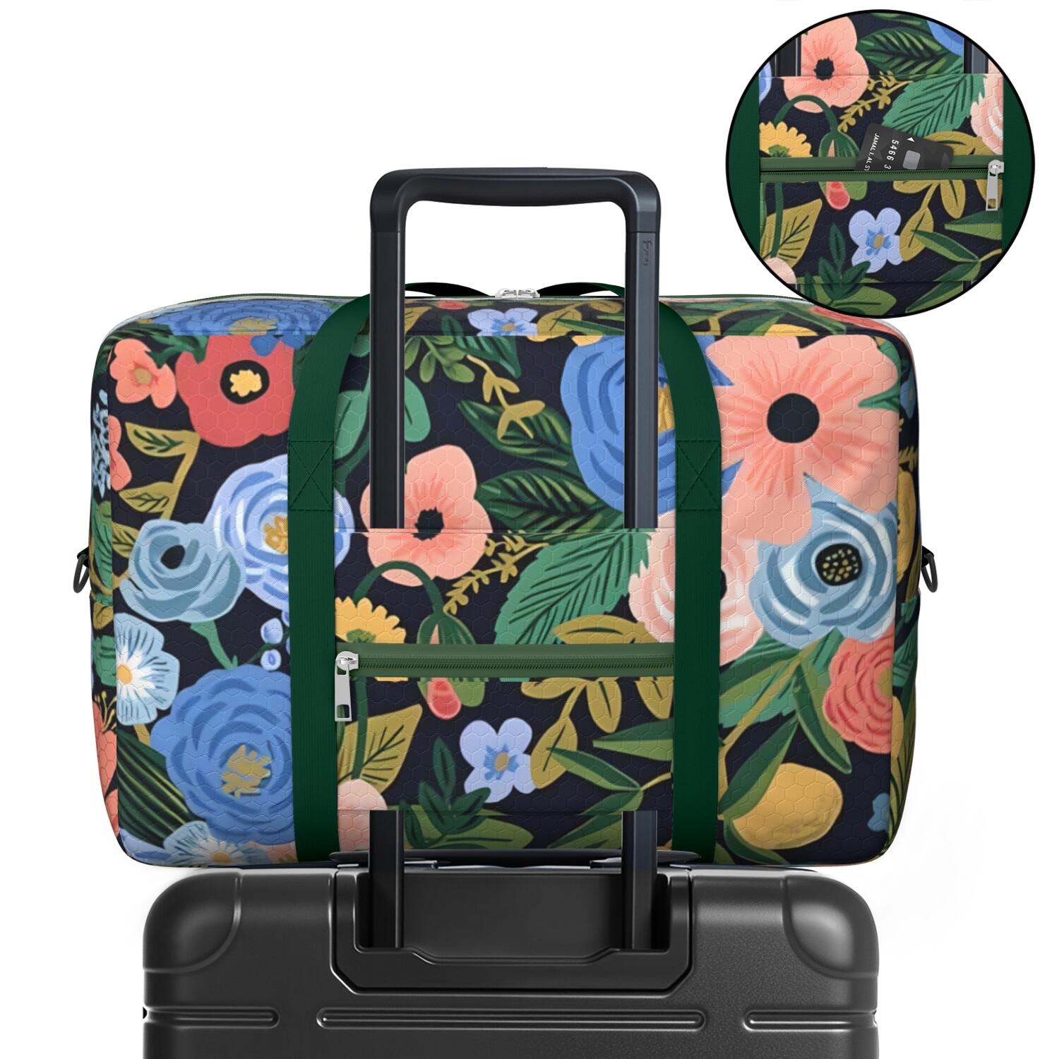 For Spirit Airlines Personal Item Bag 18x14x8 Inch, Floral Weekender Travel Bag, Foldable Travel Duffel Bag Underseat Carry on Bag with Luggage Sleeve for Women and Men 30L