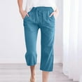 thumbnail image 2 of QATAINLAV Capri Pants for Women Casual Summer Cotton Linen Capris Drawstring Elastic High Waist Cropped Trousers Loose Plus Size Wide Leg Pants Dark Blue L 90% off Clearance Sale, 2 of 6