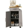 thumbnail image 3 of Sobaniilo Small Kitchen Island on Wheels with 3-Tier Side Spice Rack and Rubber Wood Top, Trolley Cart with Storage Cabinet & Drawer and Handle/Towel Rack, Grey, 3 of 8