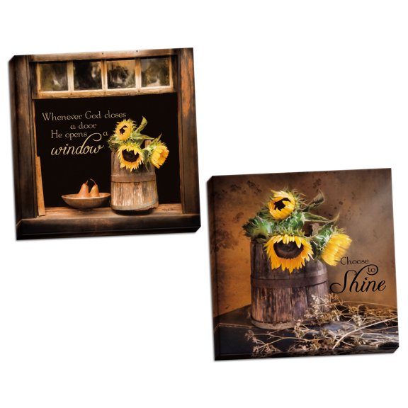 Gango Home Decor Contemporary Choose to Shine & God Opens Windows by Robin-Lee Vieira (Ready to Hang); Two 12x12in Hand-Stretched Canvases