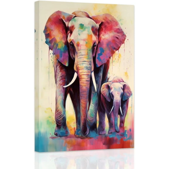ZHONGYUTONG Abstract Elephant Wall Art African Wildlife Painting Colorful Aniamls Picture Graffiti Elephant Canvas Print for Home Living Room Decor Frame (12.00" x 18.00")