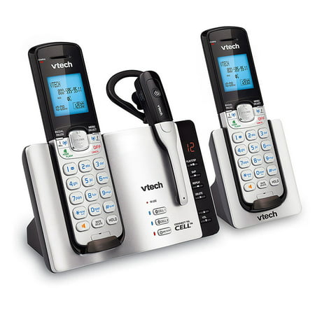 VTech DS6771-3 DECT 6.0 Expandable Cordless Phone with Connect to Cell, Siri and Google Now Access, Silver/Black, 2 Handsets and 1 Cordless