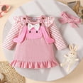 thumbnail image 2 of NOLDARES Baby Girls Christmas Outfits Long Sleeve Onesie Romper+Suspender Skirt Set+Headband 3Pcs Fall Winter Clothes(Pink,6-9 M), 2 of 9
