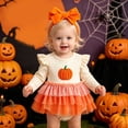 thumbnail image 6 of 6-12 Months Newborn Boys Girls Underwear Pajamas Rompers Little Girl Halloween Pumpkin Ghostly Sequined Long Sleeved Dress With Skirt And Triangular Top Orange Bodysuit Baby Fall Winter Gift, 6 of 7