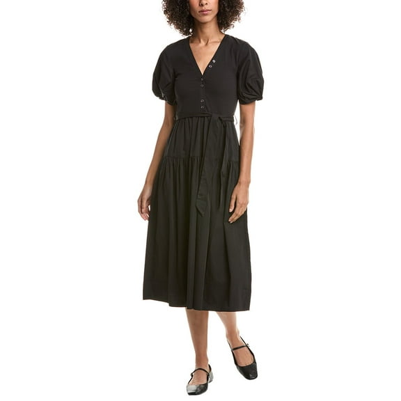Derek Lam 10 Crosby womens Natalia Mixed Media Dress, 8, Black