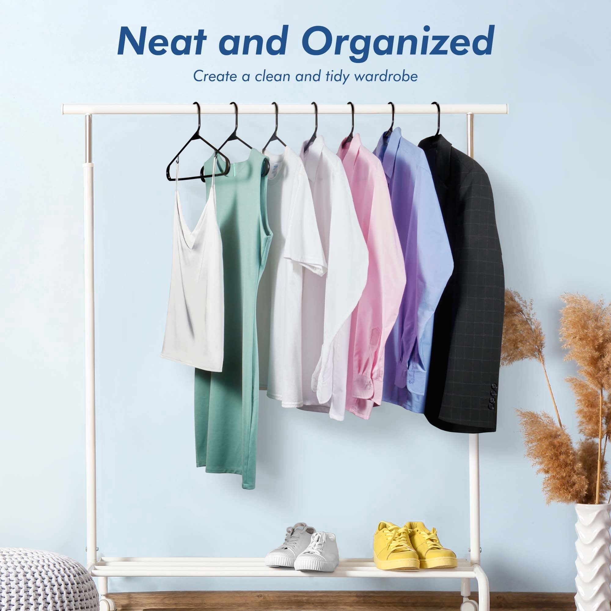 ACSTEP Plastic Clothes Hangers,100 Pack Standard Plastic Hangers,Non Slip Heavy Duty Hangers for Coats, Pants & Dress Clothes