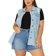 thumbnail image 1 of Agnes Orinda Gilet en Jean pour Femme Grande Taille Ourlet Brut Sans Manches Veste en Denim Mode 1X Bleu Ciel Déchiré, 1 of 6
