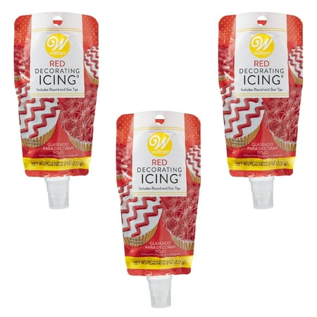 (3 Pack) Wilton Red Icing Pouch with Tips, 8oz