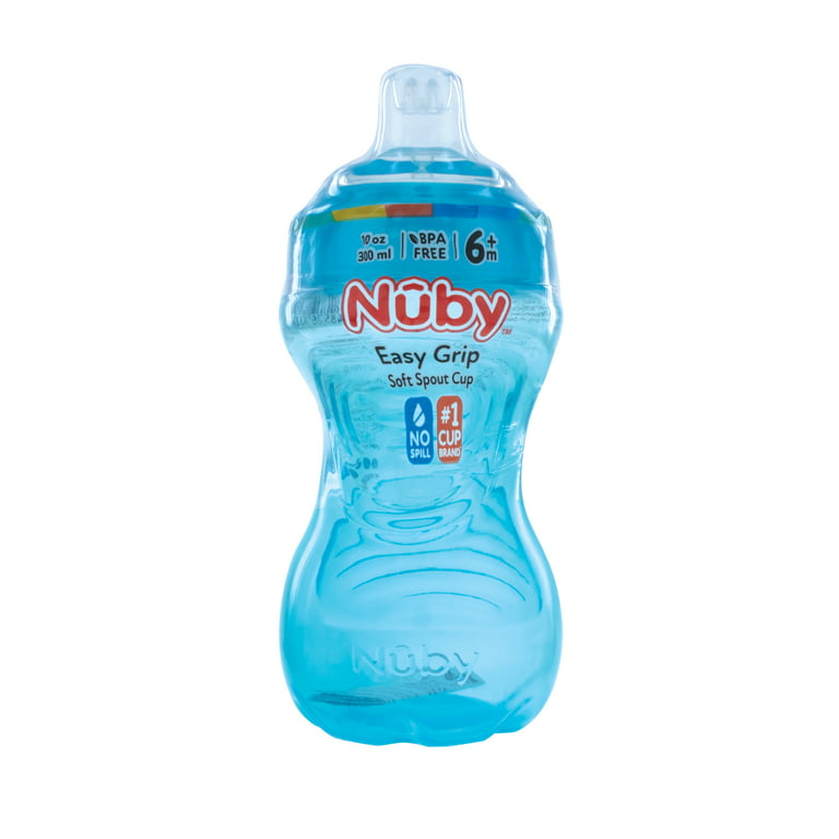 Nuby No-Spill Easy Grip Aqua Blue Soft Spout Sippy Cup, 10 fl oz 