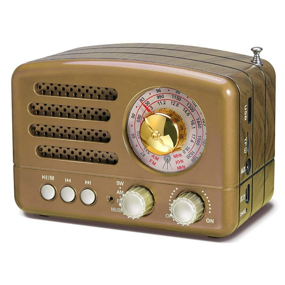 Radio de transistores PRUNUS J-160 Retro - Batería AM FM SW, color dorado