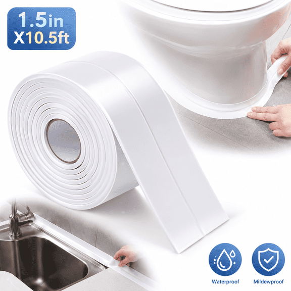 Ustris 1.5 in X10.5 ft  White Caulk Tape Self Adhesive Waterproof, Bathroom Peel & Stick Caulking Strip Floor Tile Wallpaper Toilet Tub Shower Wall Trim, Quick & Easy to Install in Minutes