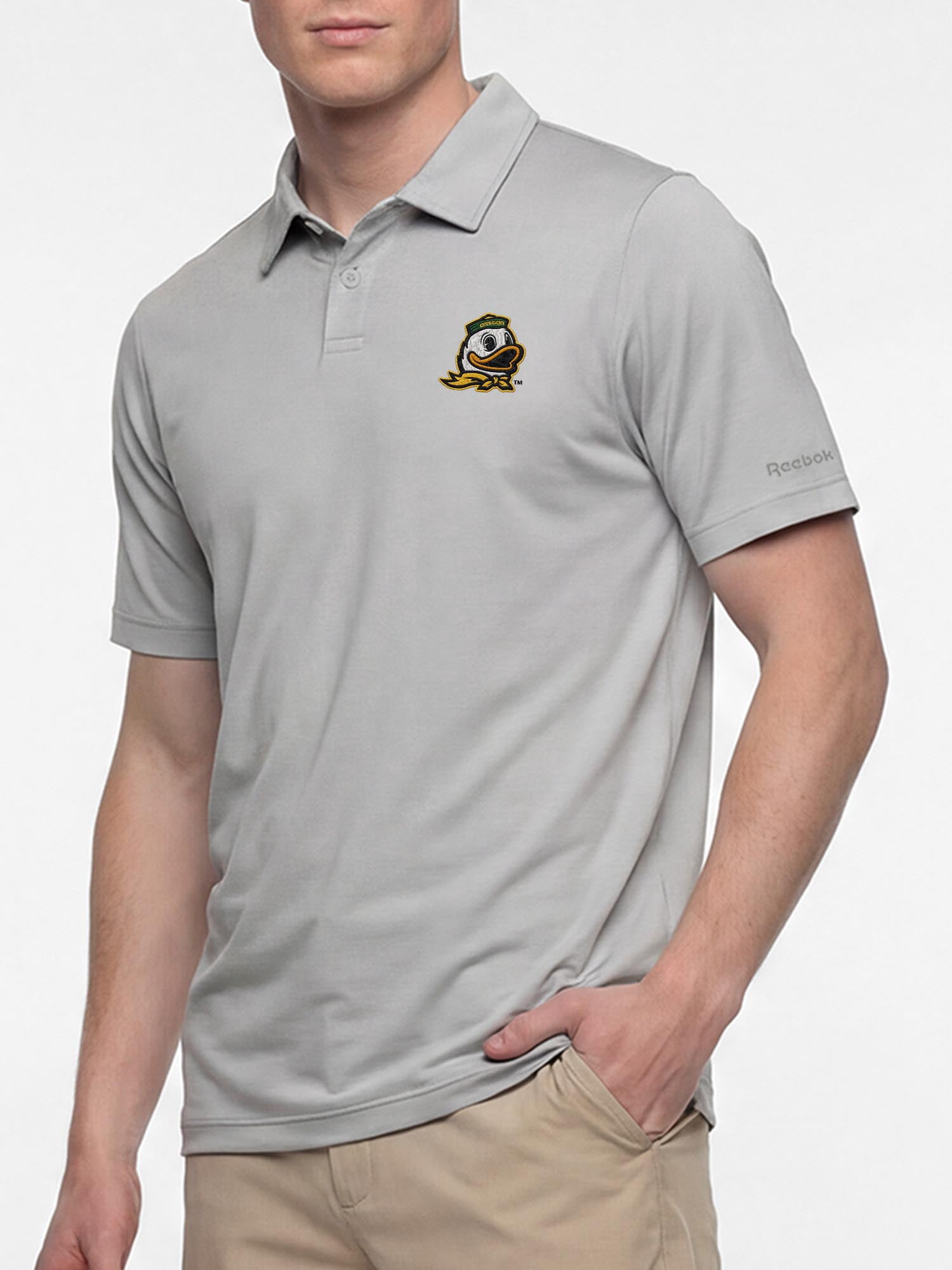 Oregon Ducks Reebok Mens Gray Short Sleeve Polo Shirt