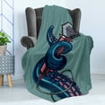 thumbnail image 4 of Octopus Soft Flannel Fleece Throw Blanket, Octopus Tentacle Holding a Microphone Retro Style Cartoon Rock and Roll Artwork, Cozy Plush for Indoor and Outdoor Use, 50" x 60", Teal Pink, by Ambesonne, 4 of 5