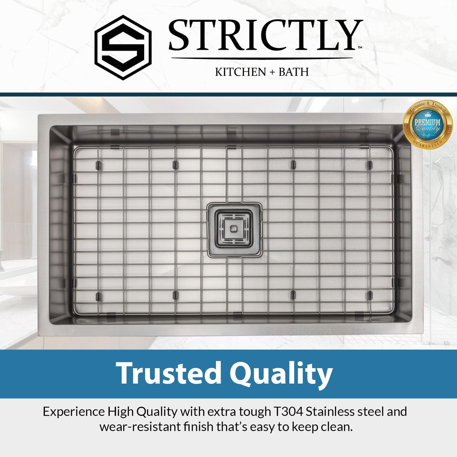 Strictly Sinks 32 Inch Undermount Single Bowl Kitchen Sink – Sink with Bottom Grid & Drain – Silver