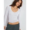 thumbnail image 2 of Long Sleeve Shirts for Women 2025 Fall Fashion V Neck Basics Crop Tops Slim Fitted Y2K Tops Outfits Clothes White L, 2 of 6