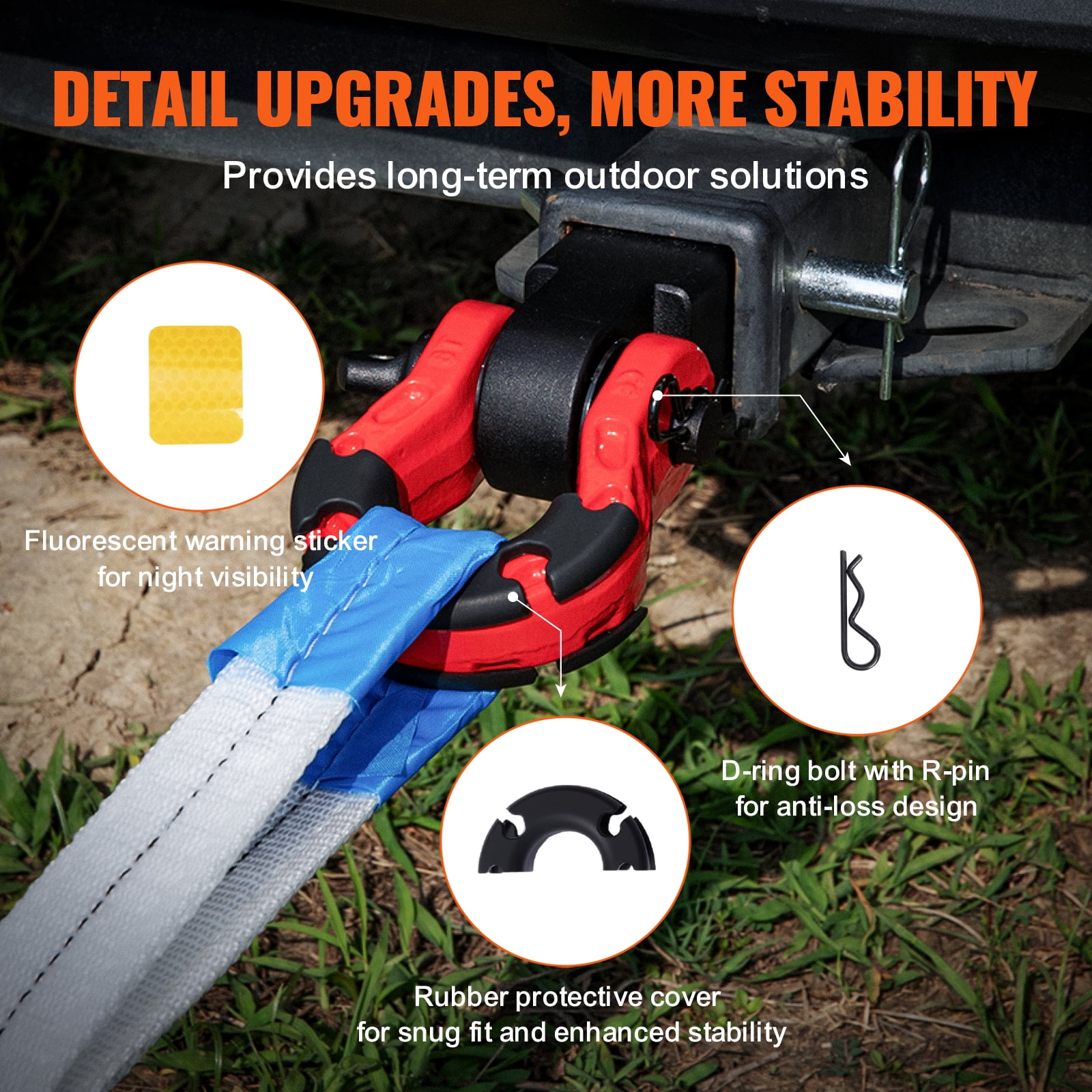 VEVOR Shackle Hitch Receiver, Fits 2" Receivers, 65900 lbs Breaking Strength, D Ring Shackle with Trailer Hitch Lock Pin, Heavy Duty Towing Accessories for Trucks, Jeeps, Off-Road Vehicle Recovery