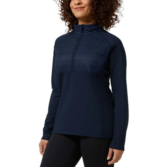 32 Degrees Women's Half Zip Fleece Lined Stretch Comfort Sweatshirt Active Top-Blue / S