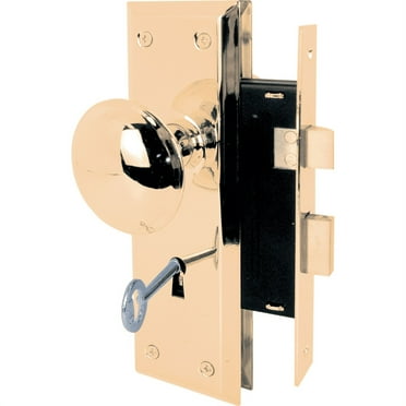 Mortise Lock Set, 2-3/8 in. Backset, Case Hardened Steel, Polished Brass, Reversible
