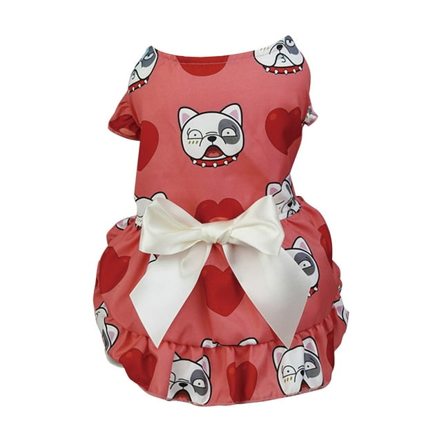 asddcavvf Vêtements pour Chien Saint-Valentin Été Mignon Nœud Robe Rose Fournitures pour Animaux Robe pour Chien Saint-Valentin