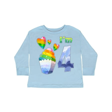 

Inktastic I m 4 Cute Rainbow Unicorn with Stars and Hearts Gift Toddler Boy or Toddler Girl Long Sleeve T-Shirt