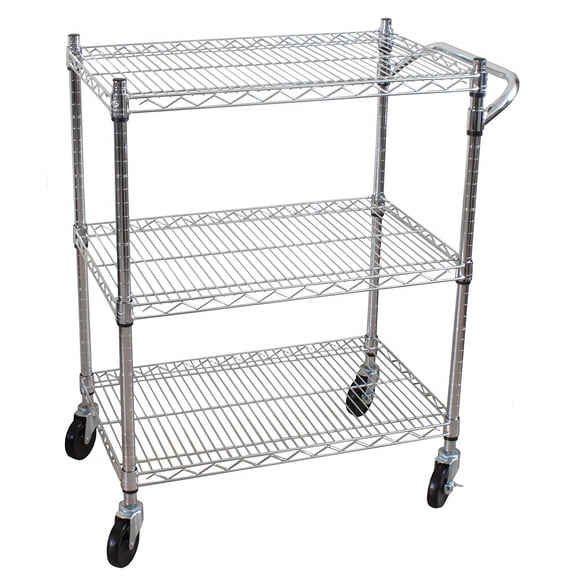 Oceanstar 3 Tier Heavy Duty All-Purpose Steel Utility Cart, 32.5 L x 18.5 W x 36.6 H inches, Silver Color