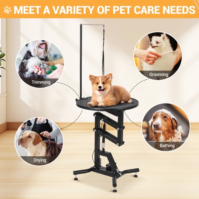 EDTara Table Hydraulique de Toilettage pour Chien, Plateforme Réglable en Hauteur Rotative à 360° de 24 Pieds', Robuste et Ultra-Résistante avec Bras Supérieurs et Dispositifs de Sécurité pour Toiletter les Petits à Moyens Chiens
