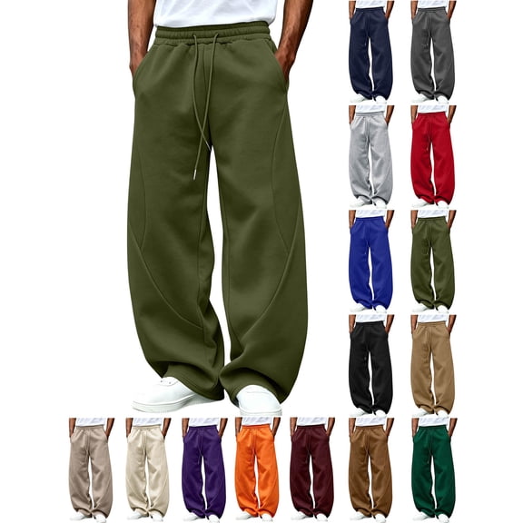 Chiccall Mens Fleece Sweatpants Super Loose Fit Elastic Waist Wide Leg Open Bottom Casual Fashion Baggy Pants with Pockets Green XL
