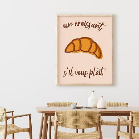 Un Croissant S'Il Vous Plait - French Typography Art Print For Kitchen Decor, Croissant French Bakery Aesthetic Wall Poster Wall Art, Modern Wall Decor, 8x12 UNFRAMED