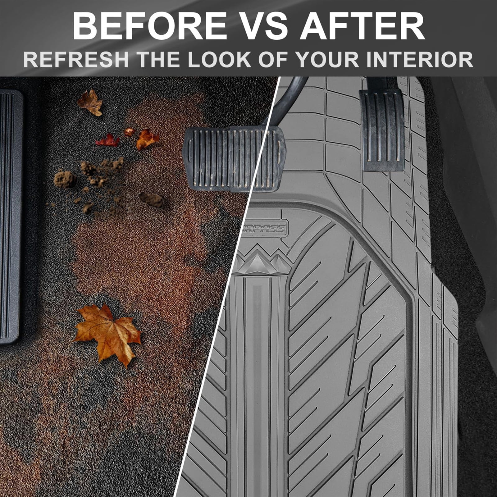 CAR GRAND Heavy Rubber Car Floor Mats, Deep Waterproof Car Mats All Weather, Universal Trim-to Fit Automotive Floor Mats for Car SUV Truck Van, Durable Floor Liners All Gray