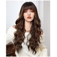 thumbnail image 5 of Long Curly Brown Highlight Wigs With Bangs Wig for Women Synthetic Hair Wig for Party Cosplay Daily Use -26 inches, 5 of 6
