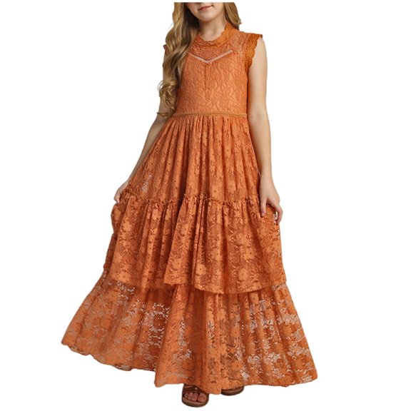 Girls Dresses Kids Solid Color Party Dress Short Sleeve Irregular Hemline Lace Evening Gown for Wedding Formal Gowns and Evening Dresses