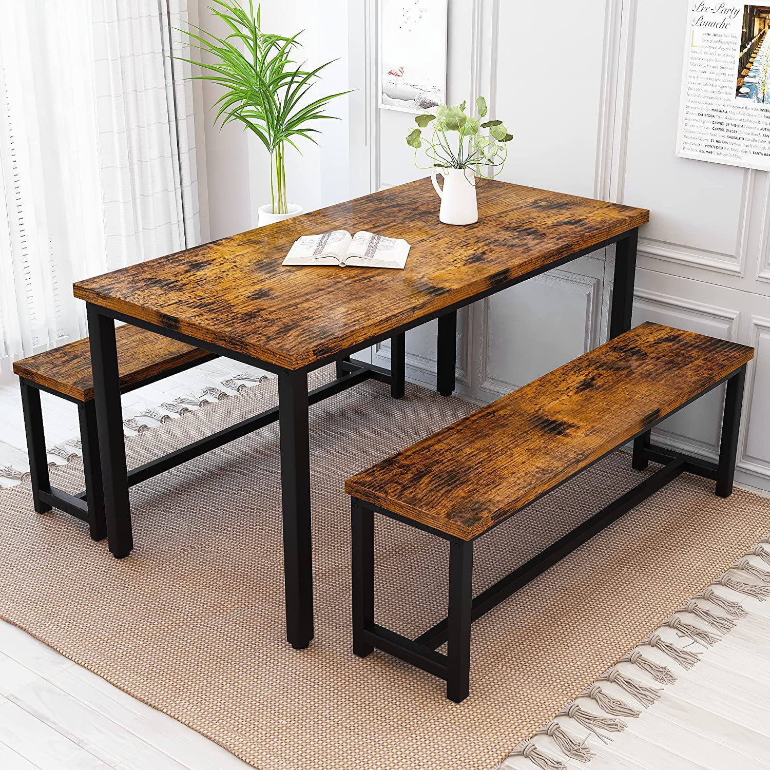 LinkRomat 43 Inch Dining Table Set for 4, Kitchen Table and Chairs Set, Small Dinette Table Set for Apartment or Dining Room