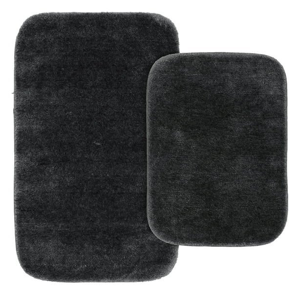 2 Piece Traditional Soft and Plush Nylon Washable Bathroom Rug Set Dark