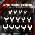 thumbnail image 3 of 14-Piece Crowfoot Wrench Set 1/2 Inch Drive,SAE Sizes 1-1/16 to 2 Inches,Durable 40CR Steel,Laser Etched,Includes Storage Tray for Auto Repairs, 3 of 6