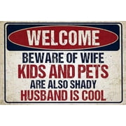 500PCS Jigsaw Puzzles Welcome Beware of Wife Kids and Pets are Also Shady Husband is Cool Retro Vintage Style Painting for & Home Coffee 15x20inch