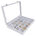 thumbnail image 1 of Organizador de joyas Joyero Caja de terciopelo gris Tapa de vidrio y 24 compartimentos Almacenamiento de joyas Joyero apilable Cajones ajustables para anillos, collares, pulseras,, 1 of 1