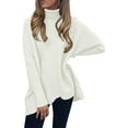 thumbnail image 3 of Womens Turtleneck Long Batwing Sleeve Asymmetric Hem Casual Pullover Sweater Knit Tops, 3 of 10