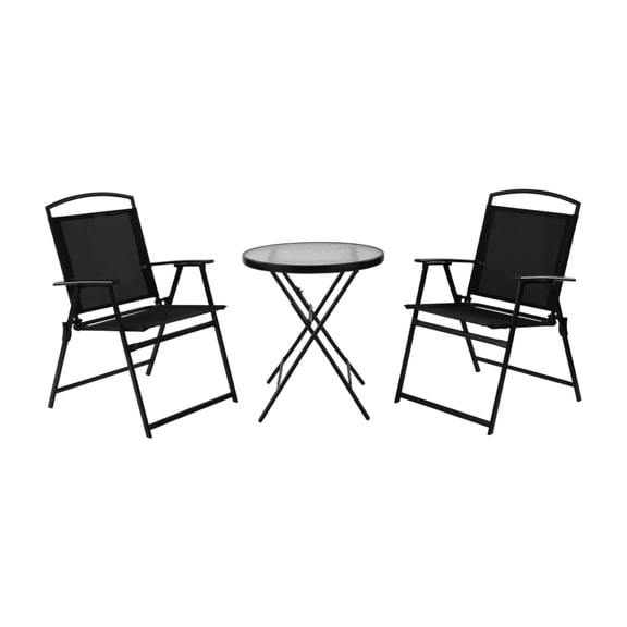 Mainstays Albany Lane 3-Piece Outdoor Bistro Set, Folding Chairs & Glass Table, Black