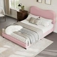 thumbnail image 4 of Queen Size Bed Frame with Upholstered Headboard, Boucle Platform Bed with Rounded Corners Design, Wooden Slats, Noise Free, No Box Spring Needed, Pink, 4 of 9