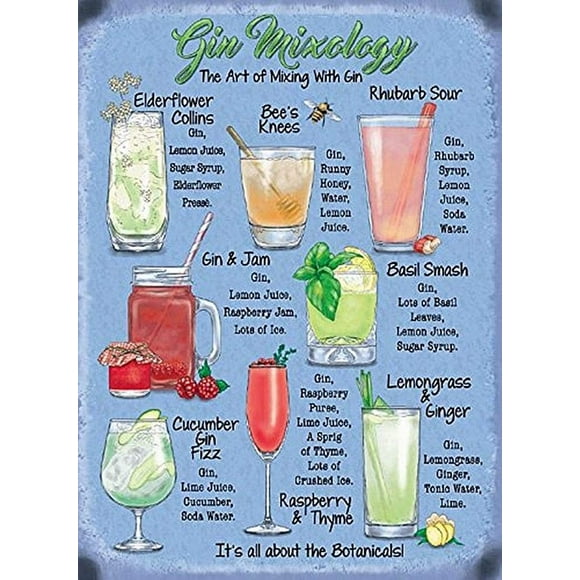 Size: 16" x 12" Vintage Metal Sign Gin Mixology Cocktail Recipe Wall Decor