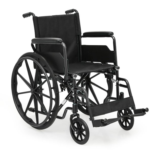 Silla de ruedas autopropulsada plegable Monicare, resistente, con reposabrazos abatibles y reposapiés abatible, asiento de 45 cm de ancho, todoterreno para adultos, capacidad de 136 kg, color negro