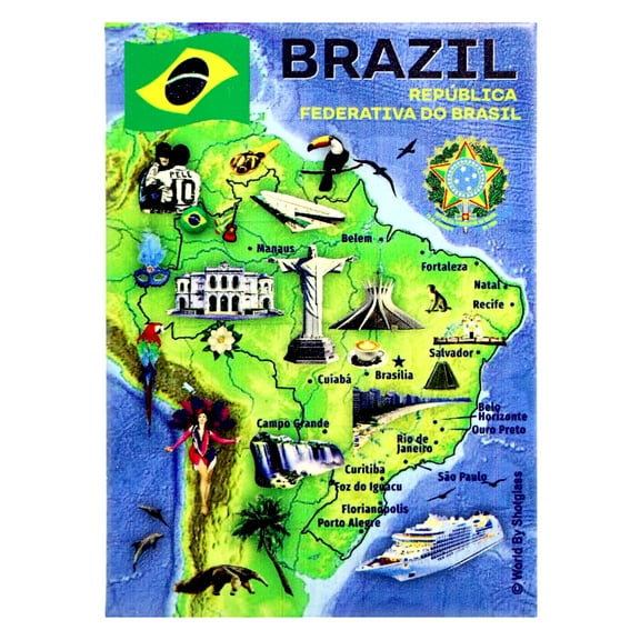 Brazil Graphic Map and Attractions Souvenir Fridge Magnet 2.5" X 3.5"